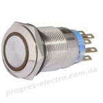 Кнопка метал. з фіксацією. TYJ 19-372 2NO+2NC, з підсв., жовта 220V