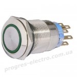 Кнопка метал. з фіксацією. TYJ 19-372 2NO+2NC, з підсв., зелена 220V