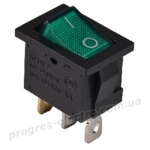 Перемикач KCD1-2-101N GR/B 1 клав. з підсвічуванням (зелений)