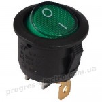 Перемикач KCD1-5-101N GR/B 1 клав. круглі з підсвічуванням. (зелений)