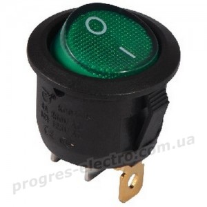Перемикач KCD1-5-101N GR/B 1 клав. круглі з підсвічуванням. (зелений)
