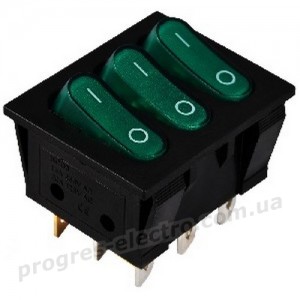 Перемикач KCD2-3101N GR/B 3 клав. з підсвічуванням (зелений)