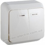Вимикач двоклавішний з підсвічуванням BЗ10-2-1-Cm-W