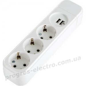 Колодка 3-місна (2Р+РЕ +USB) КП-З-USB-10