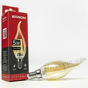 Лампа світлодіодна ETRON Filament 1-EFP-182 C37 E14 5W tailed 2700K золото