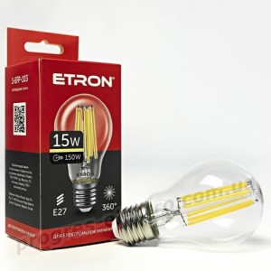 Лампа світлодіодна ETRON Filament 1-EFP-103 A60 15W 3000K E27 прозора