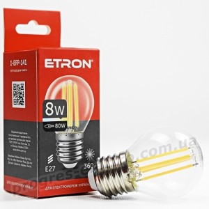 Лампа світлодіодна ETRON Filament 1-EFP-141 G45 E27 8W 3000K прозора