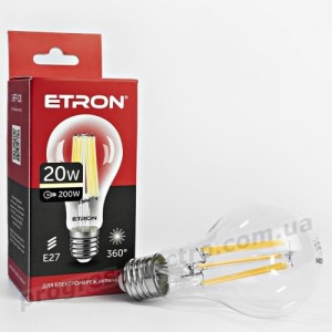 Лампа світлодіодна ETRON Filament 1-EFP-101 A65 20W 3000K E27 прозора