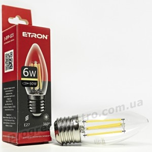 Лампа світлодіодна ETRON Filament 1-EFP-123 С37 E27 6W 3000K прозора