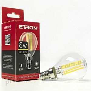 Лампа світлодіодна ETRON Filament 1-EFP-143 G45 E14 8W 3000K прозора