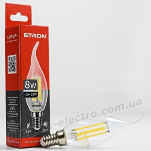 Лампа світлодіодна ETRON Filament 1-EFP-129 С37 tailed E14 8W 3000K прозора