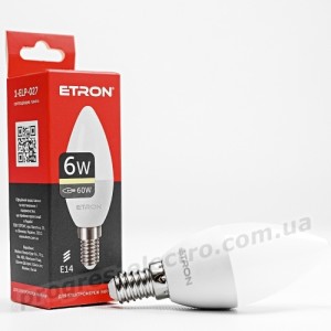 Лампа світлодіодна ETRON Light 1-ELP-027 C37 6W 3000K 220V E14