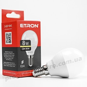 Лампа світлодіодна ETRON Light 1-ELP-043 G45 8W 3000K 220V E14