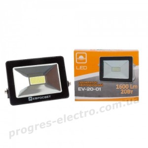 Прожектор світлодіодний EVRO LIGHT 20Вт 6400K EV-20-01 1600Лм SMD НМ Прожектор світлодіодний EVRO LIGHT 20Вт 6400K EV-20-01 1600Лм SMD НМ
