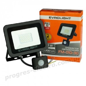 Прожектор світлодіодний з датчиком руху EVROLIGHT FM-01D-30 30W 6400К