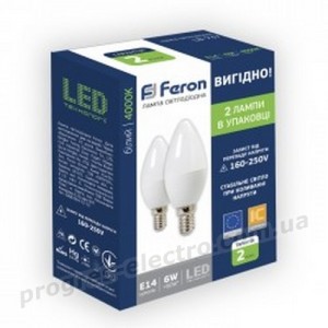 Лампа світлодіодна Feron 1572 LB-737 6W E14 4000K 2шт/уп