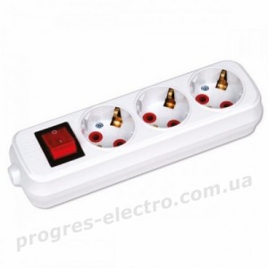 Колодка 3 гнізда із заземленням та кнопкою 3-Gang Socket