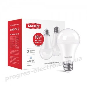 Лампа світлодіодна MAXUS A60 10W 4100K 220V E27 (2шт)
