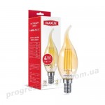 Лампа світлодіодна філаментна MAXUS C37 FM-T 4W 2700K 220V E14 золото