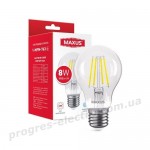 Лампа світлодіодна філаментна MAXUS A60 FM 8W 4100K 220V E27 прозора