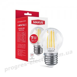 Лампа світлодіодна філаментна MAXUS G45 FM 7W 4100K 220V E27 прозора