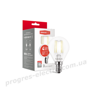 Лампа світлодіодна філаментна MAXUS, G45, 4W, яскраве світло, E14 (1-LED-548-01)