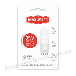 Лампа світлодіодна MAXUS G9 2W тепле світло 220V (1-LED-201)