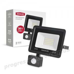 Прожектор світлодіодний з датчиком руху MAXUS FL-04 30W 5000K sensor