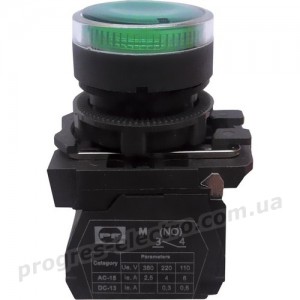 Вимикач кнопковий FP PCPI Pl 1NО зелений 230V