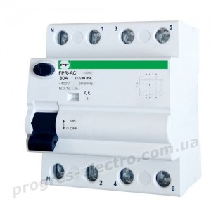 Реле захисного відключення FPR-AС 4P 80A 30mA